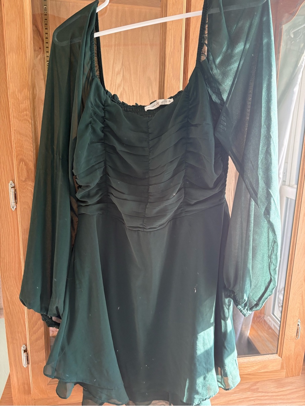 Altar'd State Deep Green Long-Sleeve Chiffon Dress